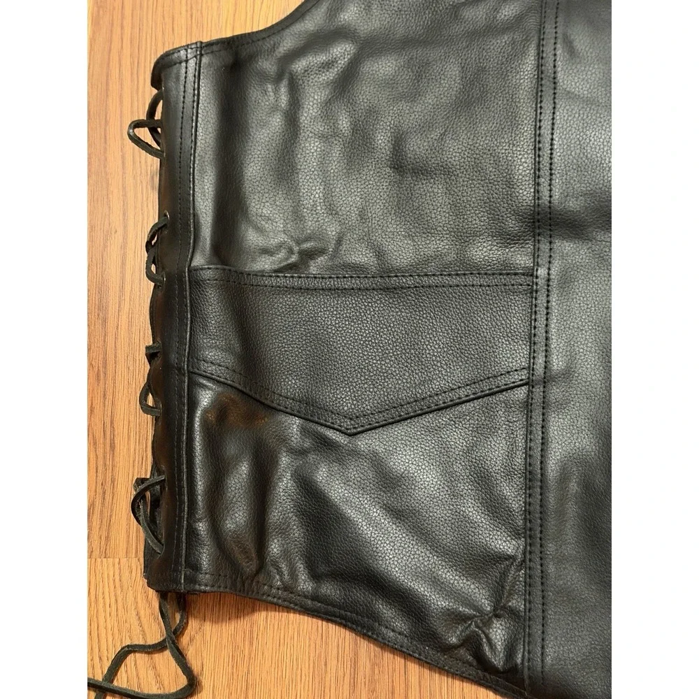 Leather Wear Plus Mens Extra Large Leather Motorcycle Vest Side Lace Snap Front